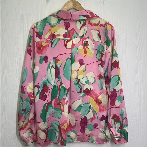 Zara - Bright Colorful Floral Satin Effect Button Down Long Sleeve Blouse Size S - Picture 9 of 9